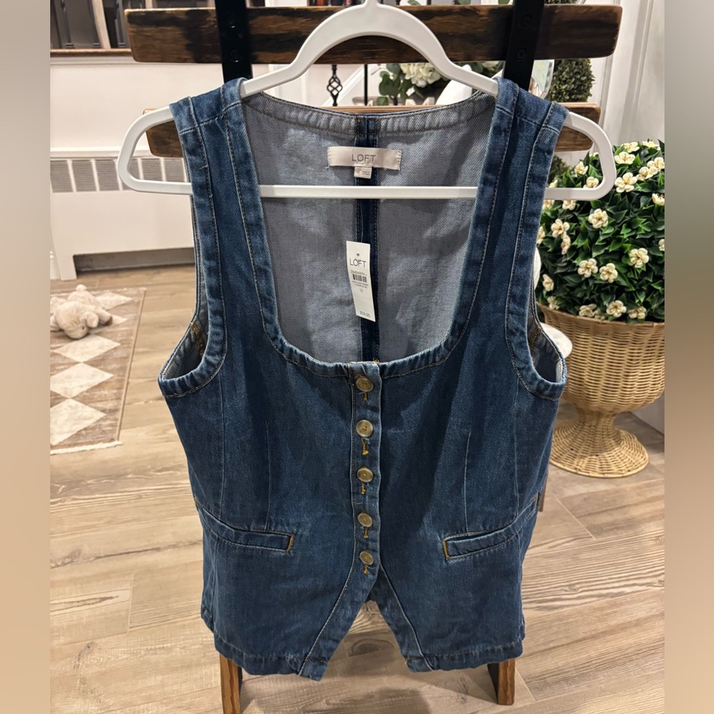 Women's LOFT Blue Denim Buttoned Vest - Size 10